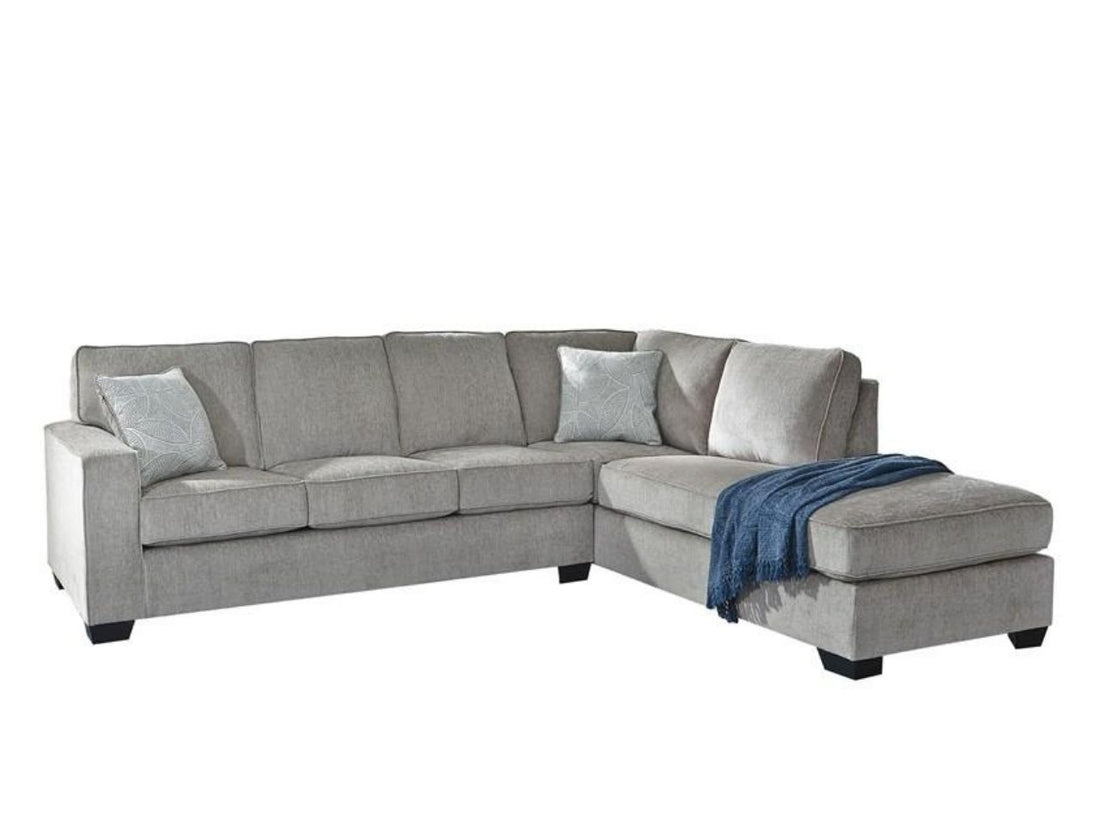 Altari 2-Piece Fabric Sectional with Chaise, Alloy Grey Chenille in Calgary in a white background