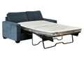 sofabed in Calgary with a wooden bed platform on a white background