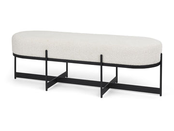 Amelia Cream Boucle W/Black Metal Upholstered Bench in Calgary in a white background