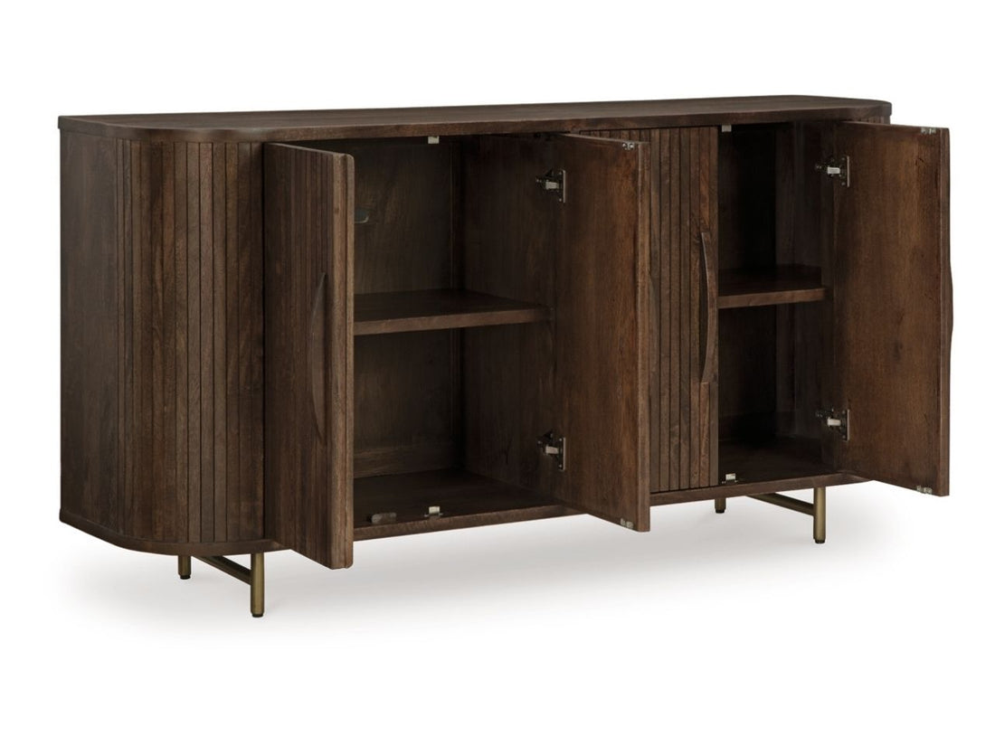 Amickly Mango Wood Accent Cabinet with Fluted Doors and Shelves in Calgary in a white background