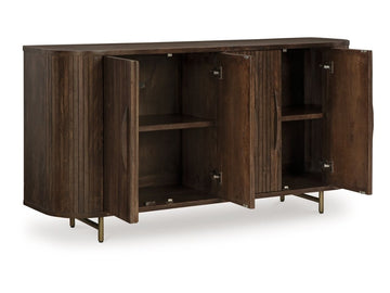 Amickly Mango Wood Accent Cabinet with Fluted Doors and Shelves in Calgary in a white background