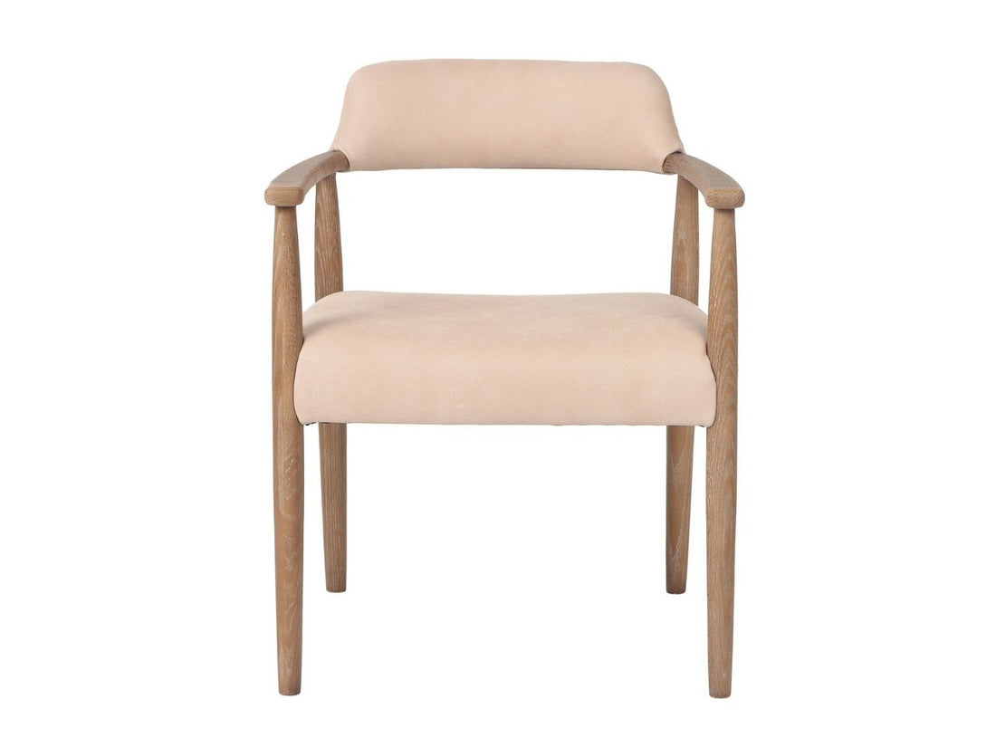 Artemis Oyster Beige Upholstered Dining Chair with Solid Frame in a white background