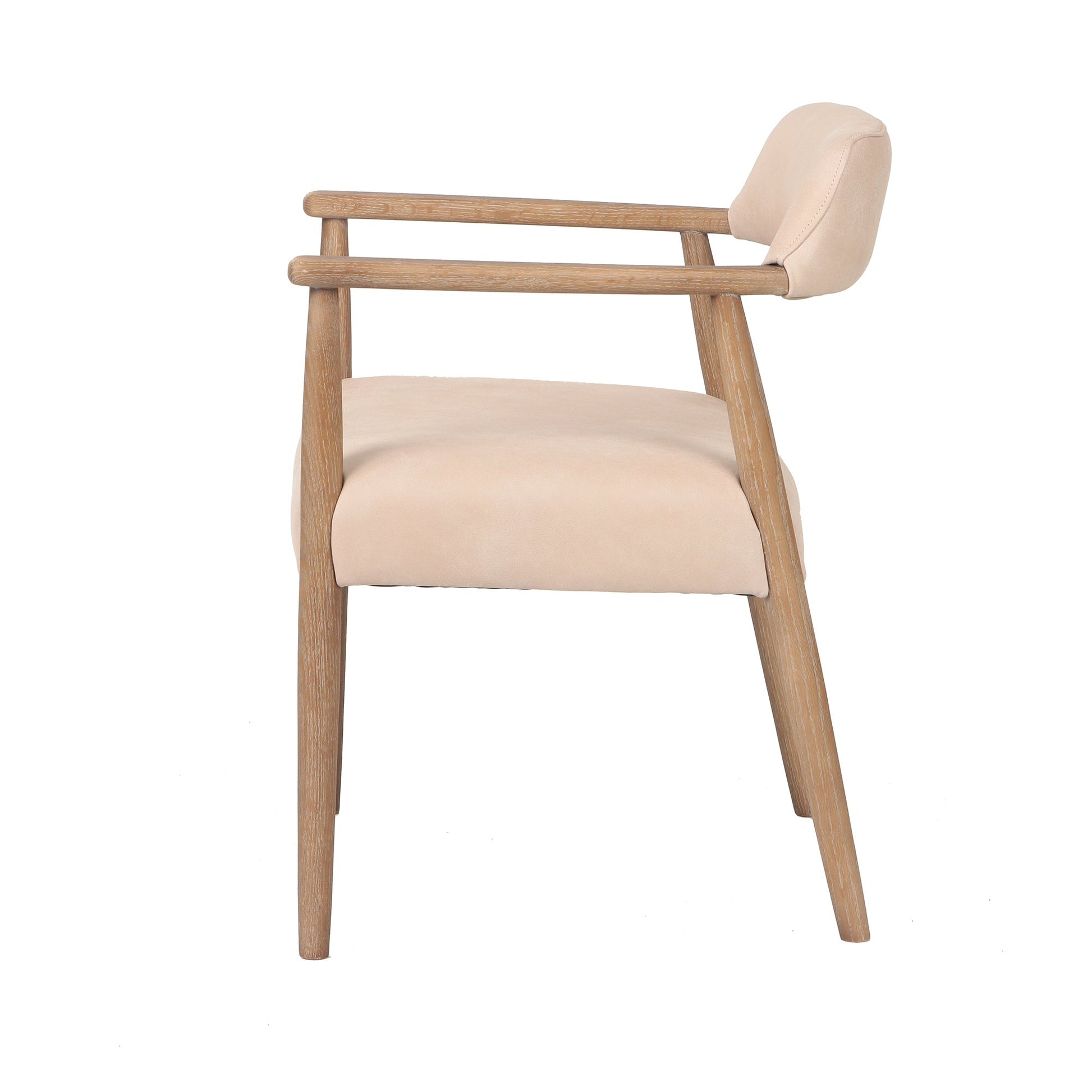 Artemis Oyster Beige Upholstered Dining Chair with Solid Frame in a white background-side view