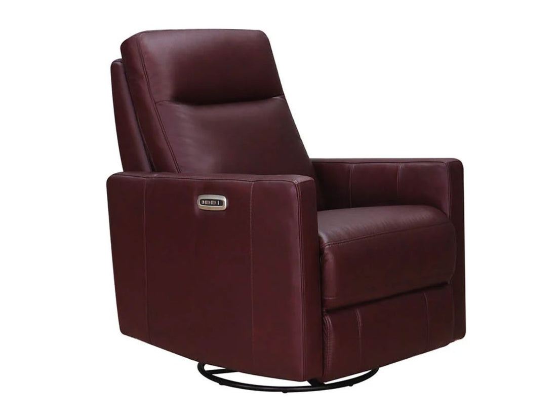 Burgundy leather power reclining chair on a white background