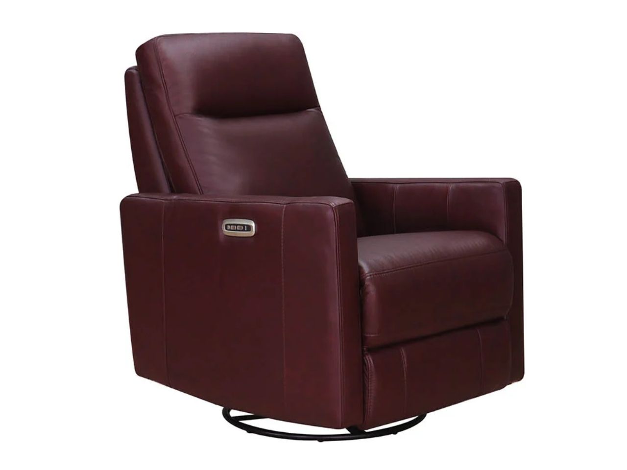 Burgundy leather power reclining chair on a white background