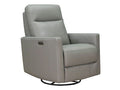 Silver leather power reclining chair on a white background.