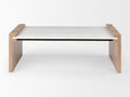 Athens Rectangular Mango Wood Coffee Table with White Marble Top in Calgary in a white background 
