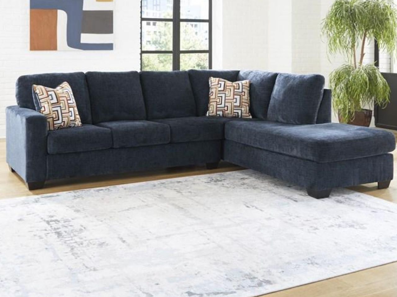 Aviemore Navy Fabric 2-Piece Sectional with Right Chaise in Calgary 