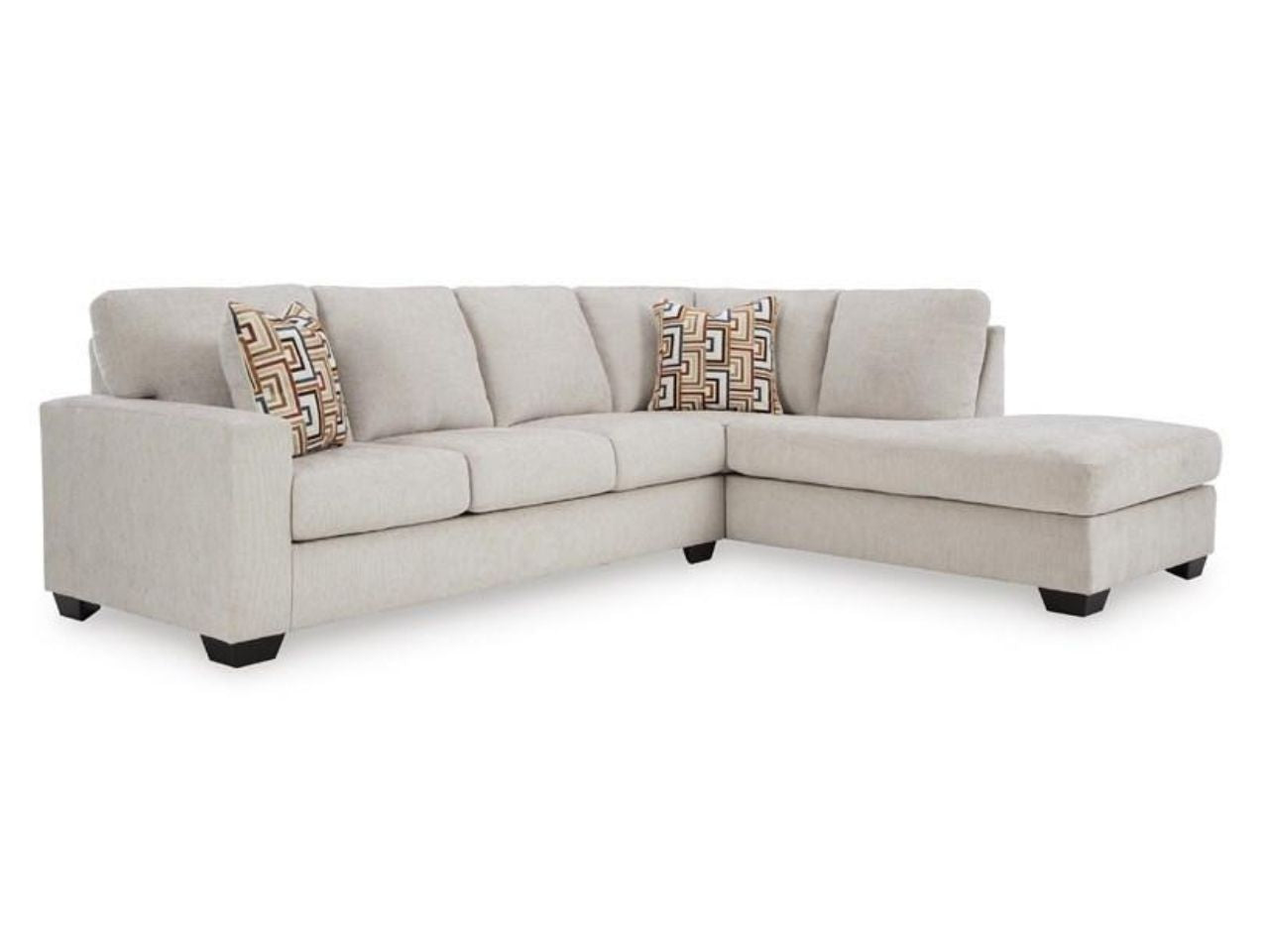 Aviemore Stone Fabric 2‑Piece Sectional Sofa with Chaise in Calgary in a white background
