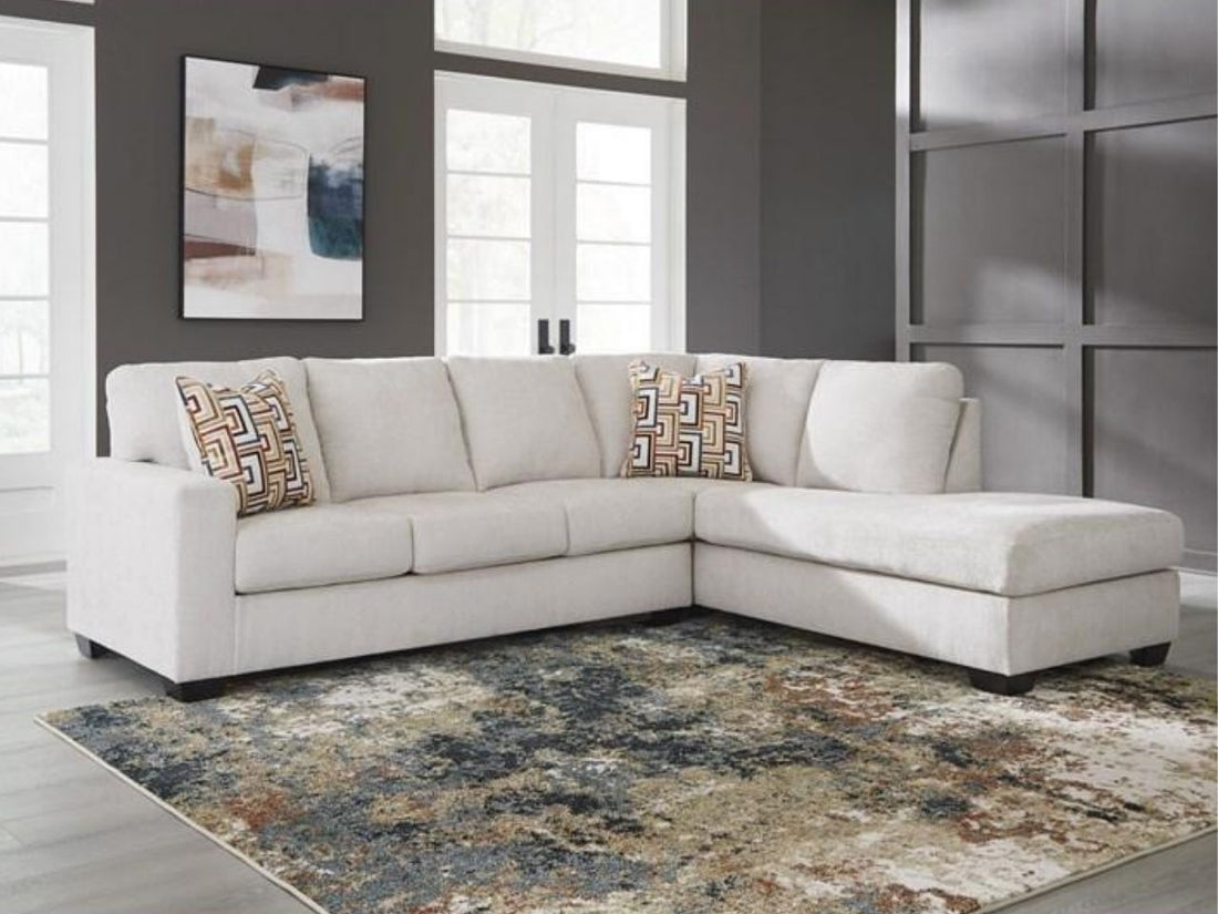 Aviemore Stone Fabric 2‑Piece Sectional Sofa with Chaise in Calgary in a white background
