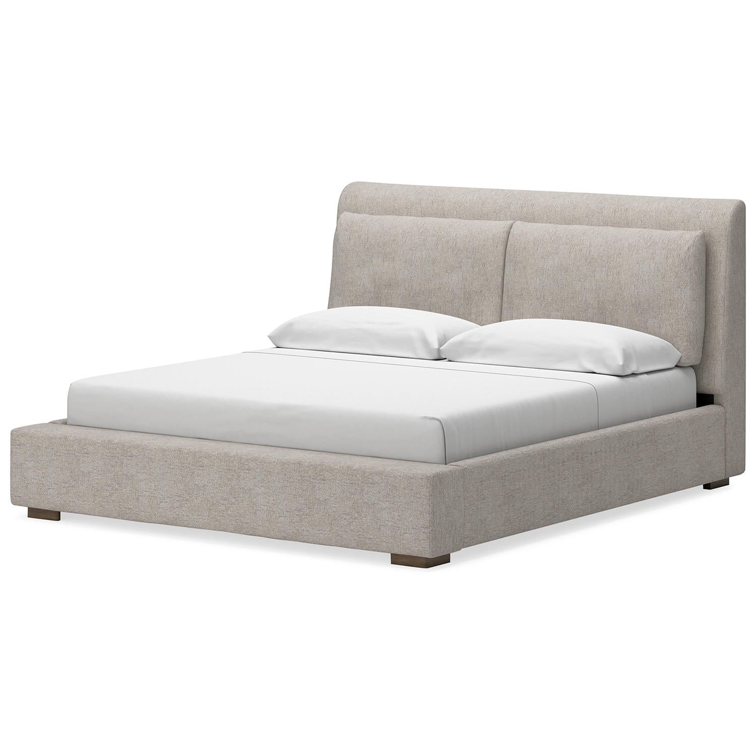 Calmara Light Brown Upholstered Bed with Padded Headboard and Frame