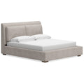 Calmara Light Brown Upholstered Bed with Padded Headboard and Frame