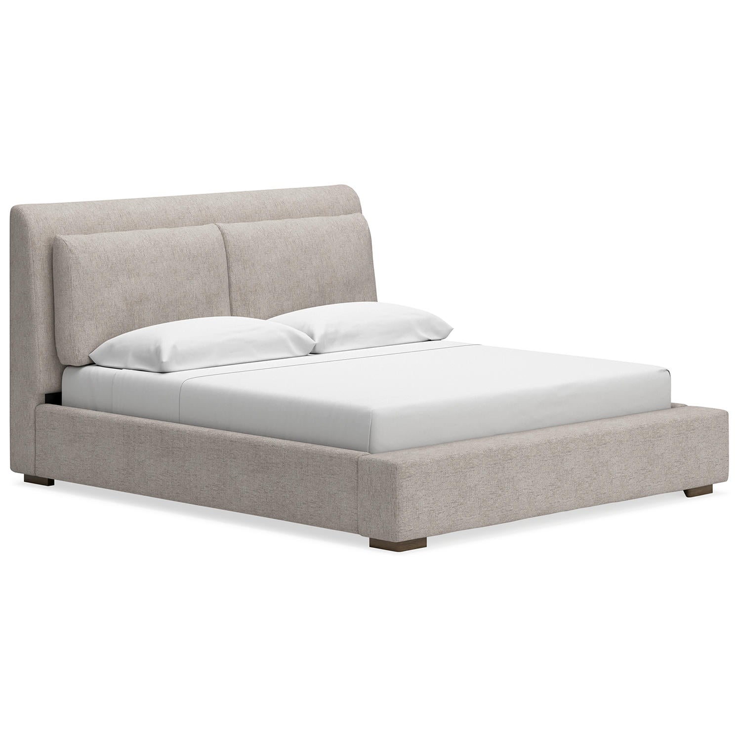 Calmara Light Brown Upholstered Bed with Padded Headboard and Frame