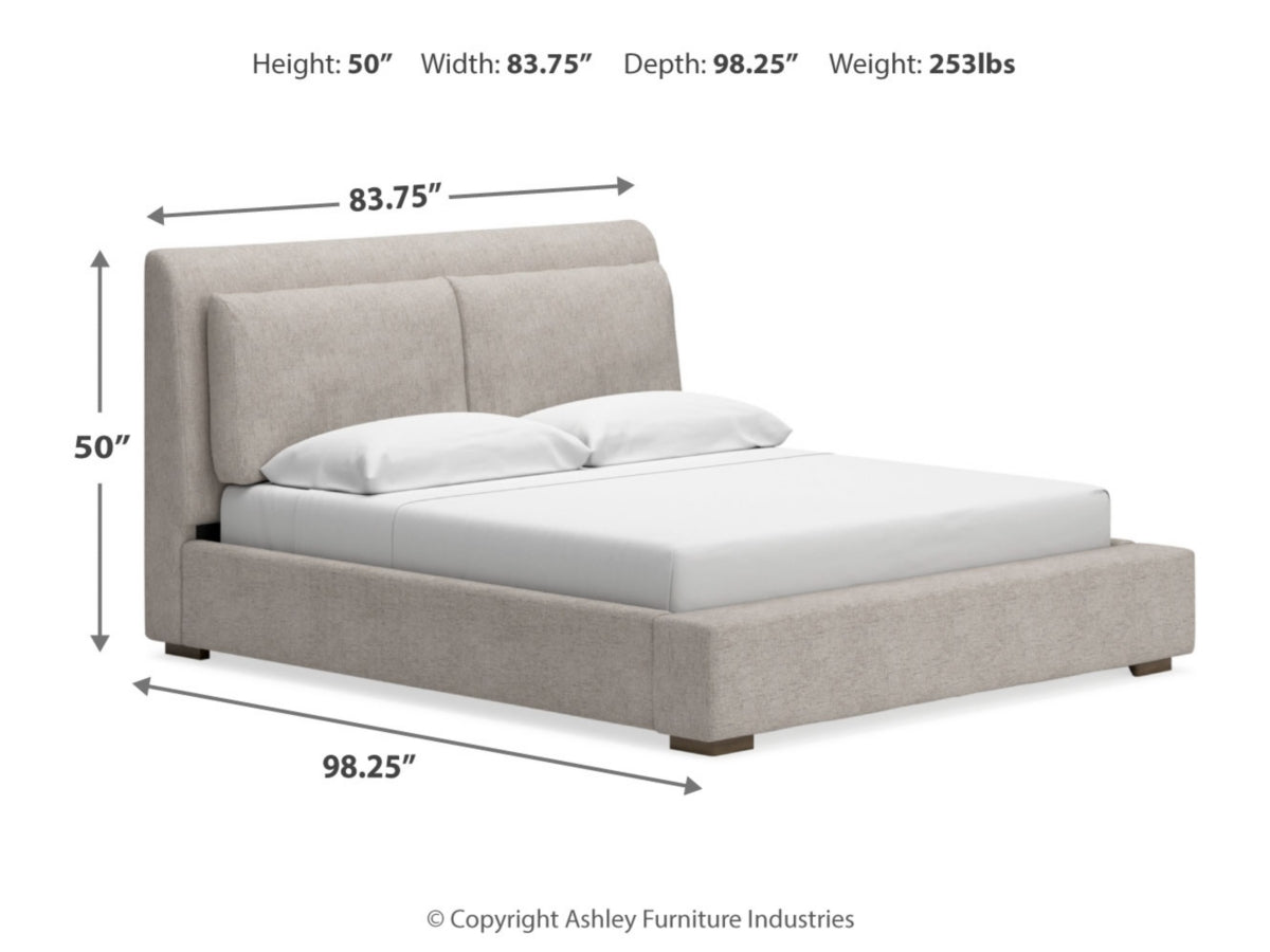Cabalynn King Upholstered Bed - Light Brown Linen-Look Fabric Headboard