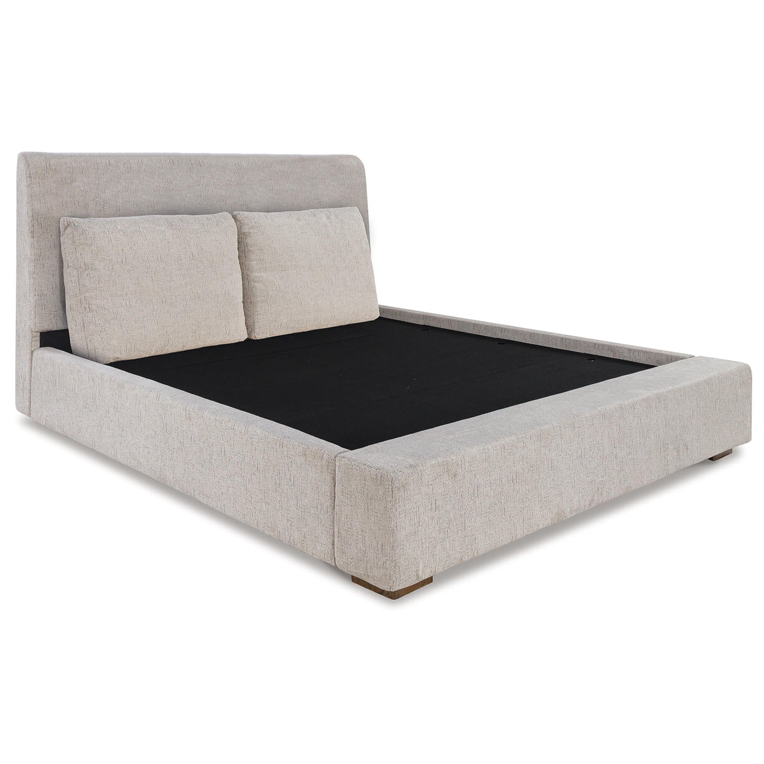 Calmara Light Brown Upholstered Bed with Padded Headboard and Frame