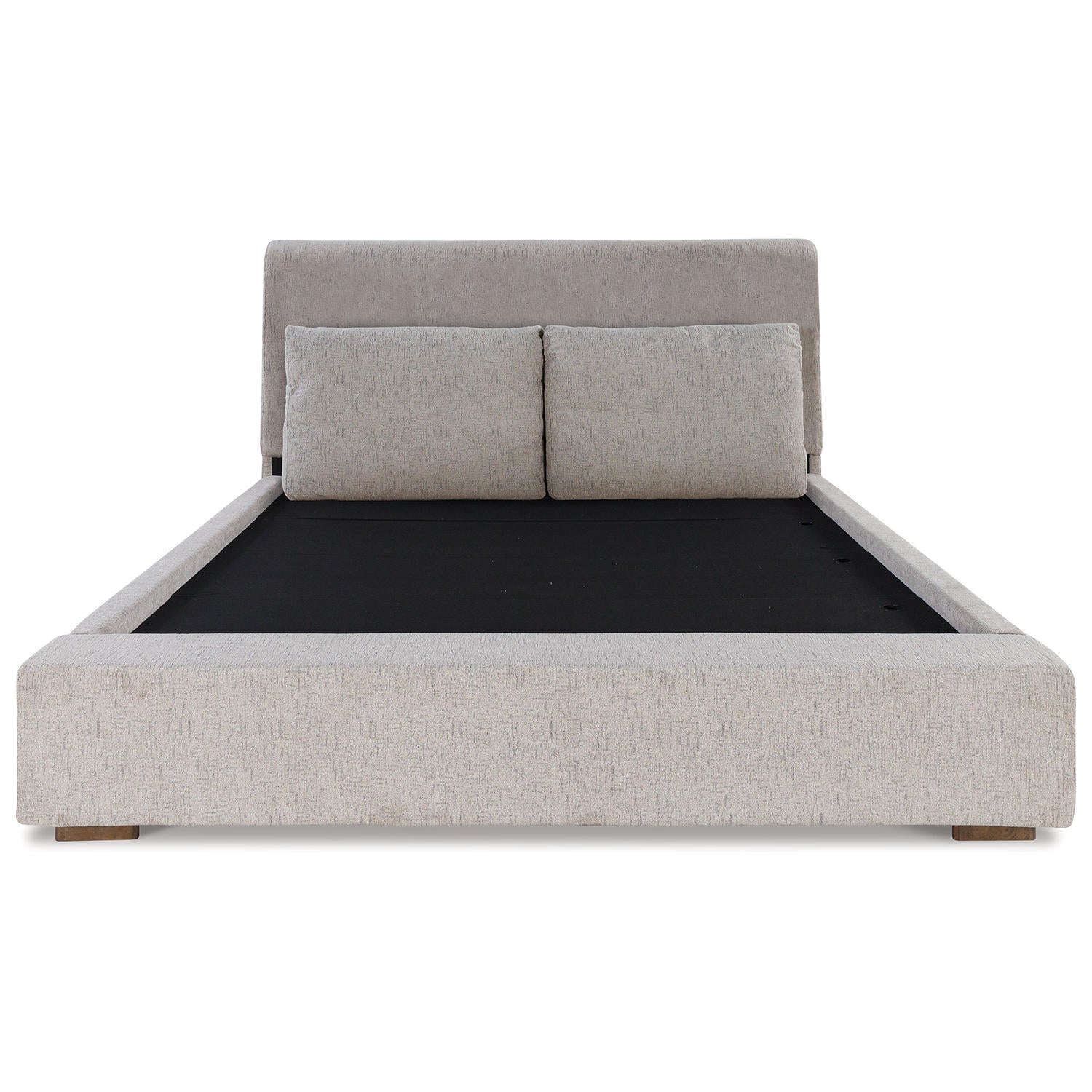 Calmara Light Brown Upholstered Bed with Padded Headboard and Frame