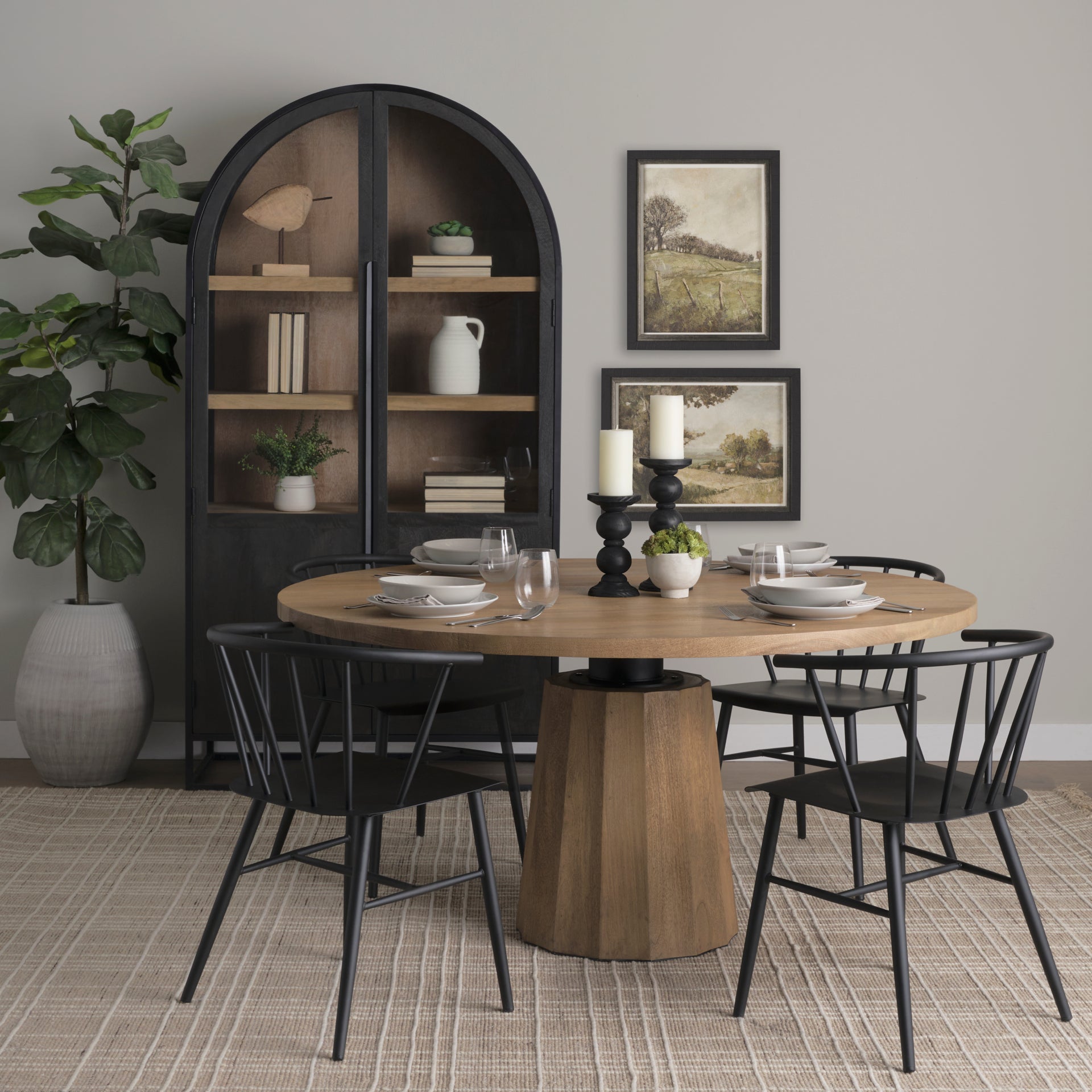 Sloan Arched Cabinet Black Wood W/Black Metal Frame - Calgary Furniture Store