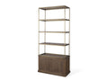 Baron Dark Brown Wood w/ Antiqued Aged Brass Metal 2-Door Open Shelving Unit in Calgary in a white background