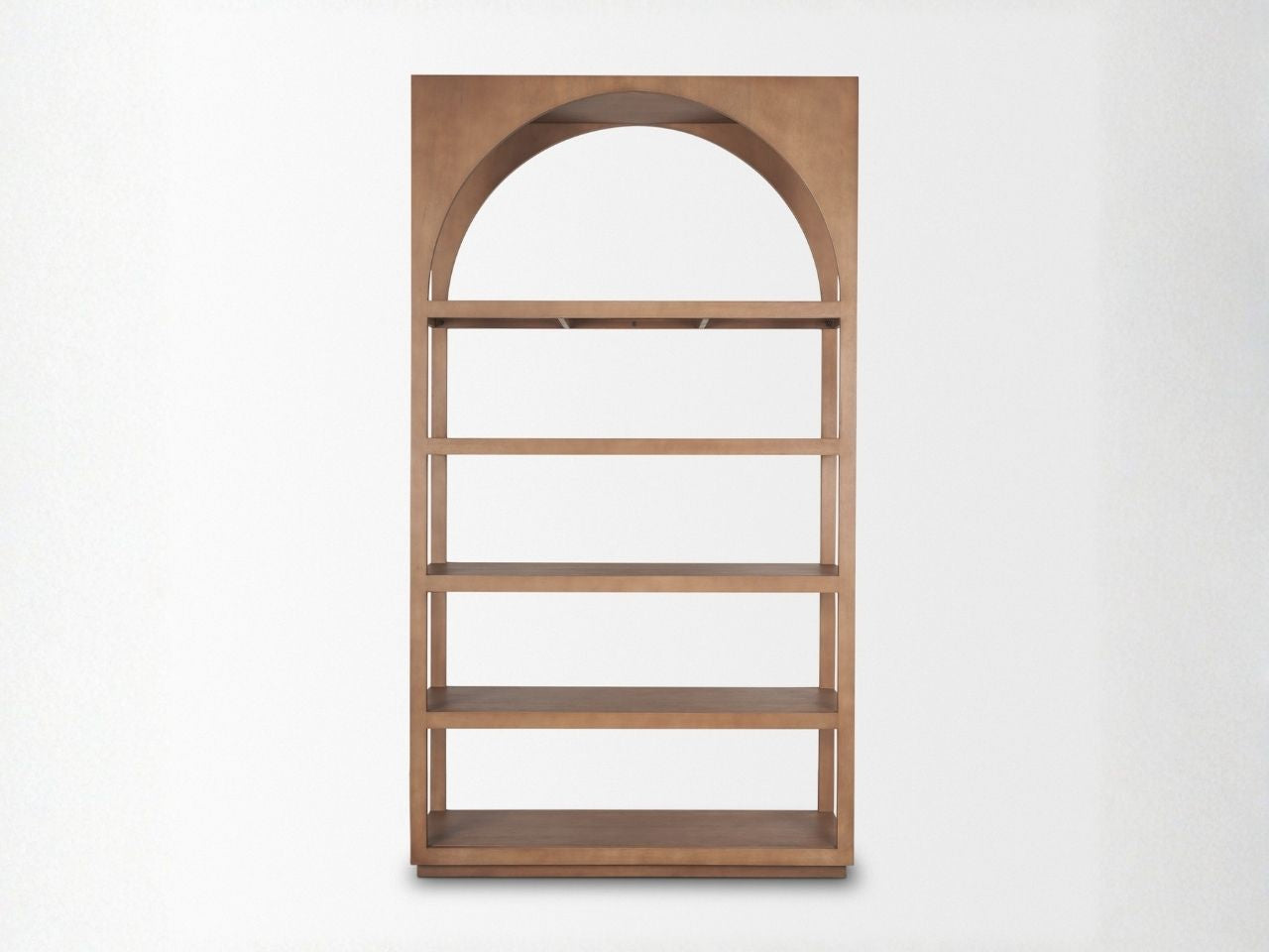 Bela Arched Mango Wood Shelving Unit, 5-Tier Medium Brown Finish in Calgary in a white background
