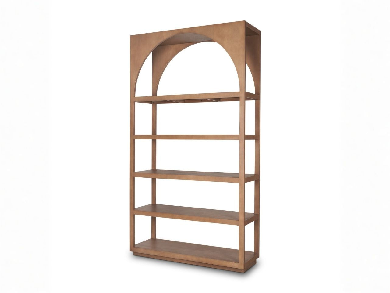 Bela Arched Mango Wood Shelving Unit, 5-Tier Medium Brown Finish in Calgary in a white background
