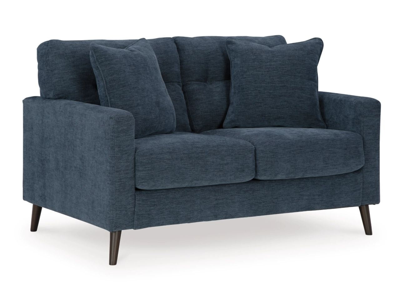 Bixler Tufted Two-Seater Loveseat in Navy Performance Fabric in Calgary in a white background 