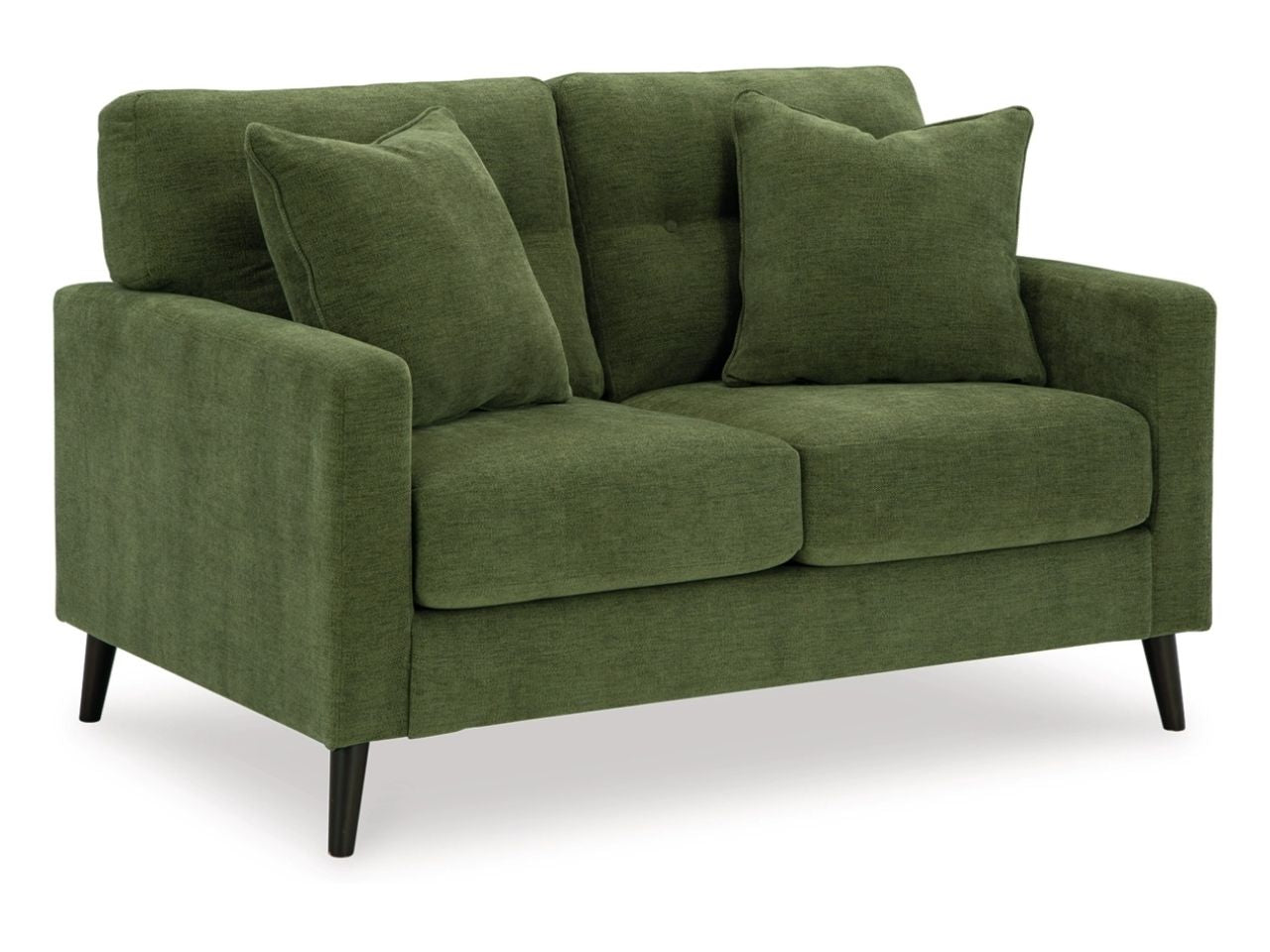 Bixler Tufted Two-Seater Loveseat in Olive Performance Fabric in Calgary in a white background 