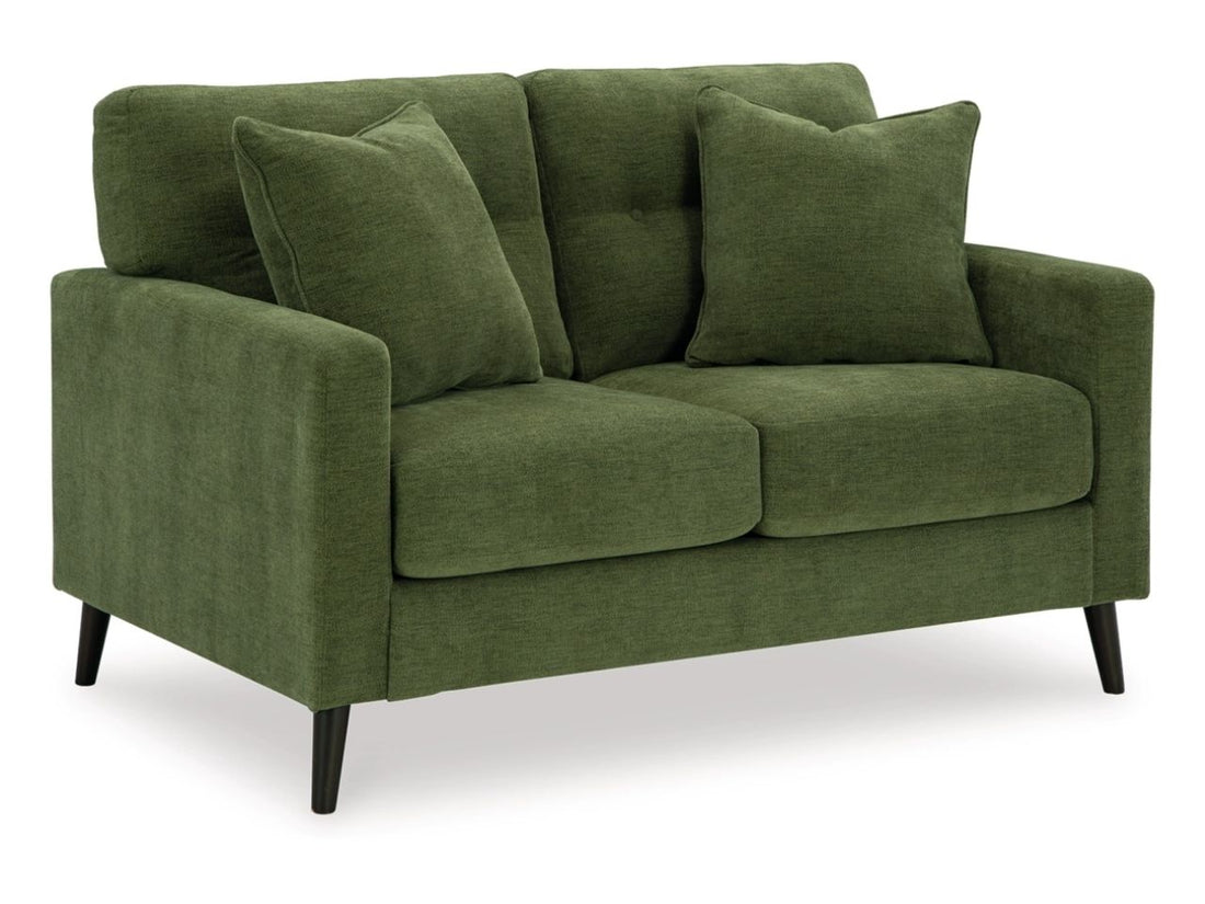 Bixler Tufted Two-Seater Loveseat in Olive Performance Fabric in Calgary in a white background 