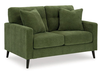 Bixler Tufted Two-Seater Loveseat in Olive Performance Fabric in Calgary in a white background 