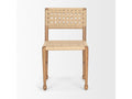 Woven rope chair with wooden frame on a white background, front view.