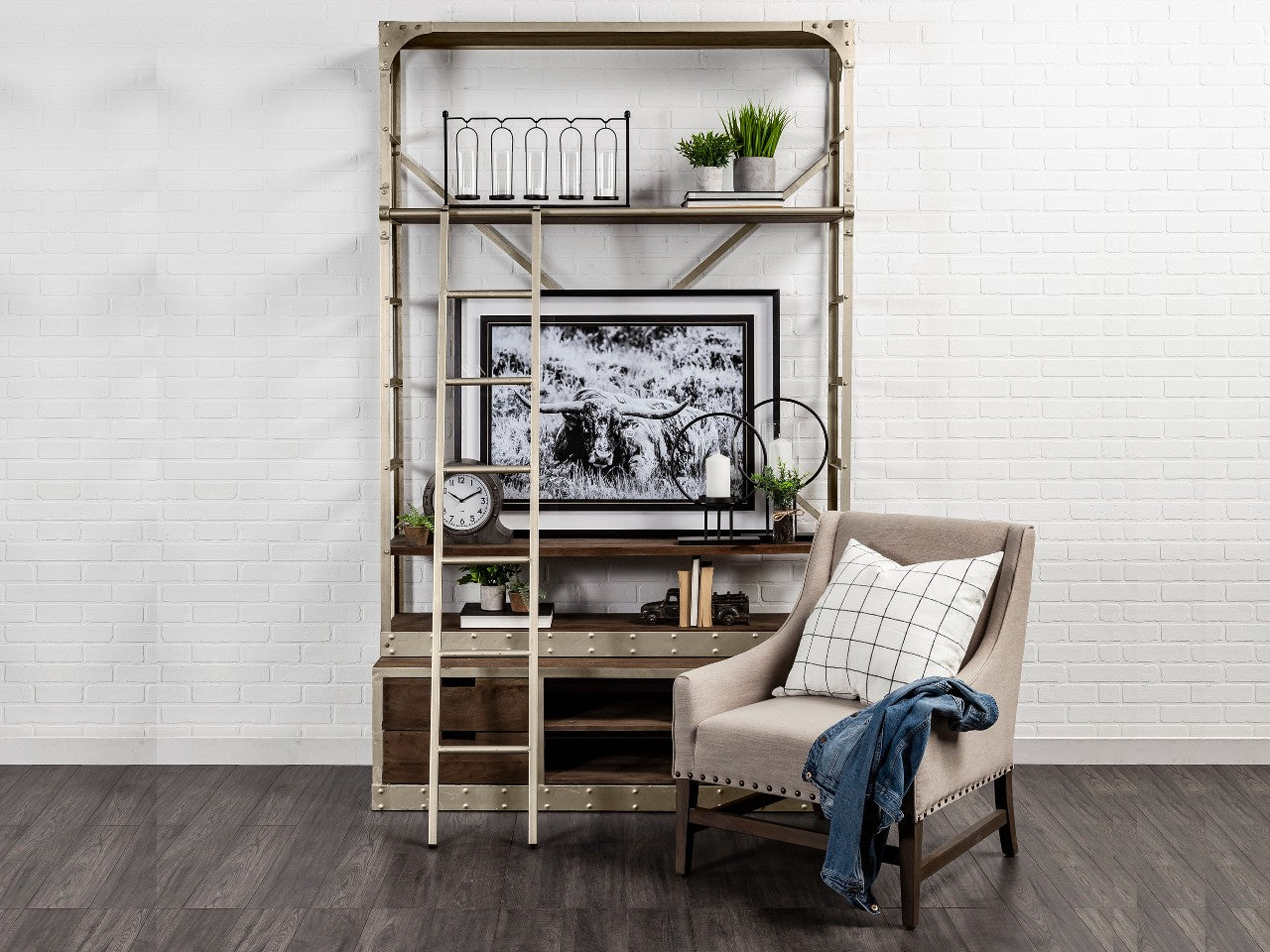 Brodie Nickle Bookshelf with Ladder Showhome Furniture