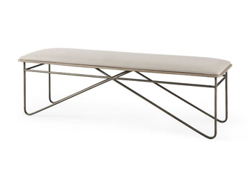 Camille Cream Fabric Seat W/ Metal Frame Bench in Calgary in a white background