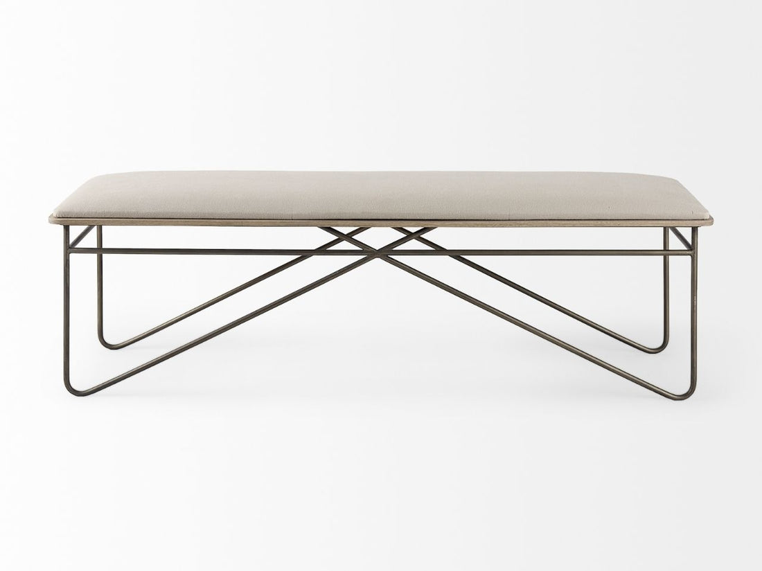 Camille Cream Fabric Seat W/ Metal Frame Bench in Calgary in a white background
