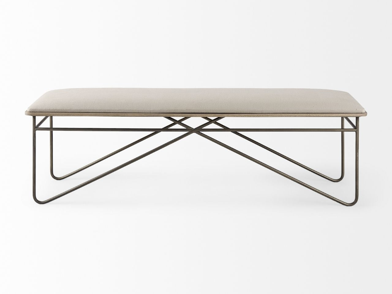 Camille Cream Fabric Seat W/ Metal Frame Bench in Calgary in a white background