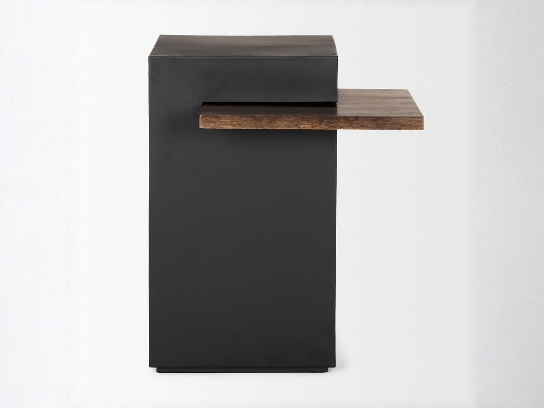 Charles Matte Black Metal w/ Wood Shelf Square Accent Table - Calgary Furniture Store 