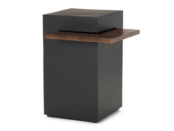 Charles Matte Black Metal w/ Wood Shelf Square Accent Table - Calgary Furniture Store 