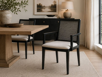 Clara Black Dining Armchair in Calgary in a dining room setting. 