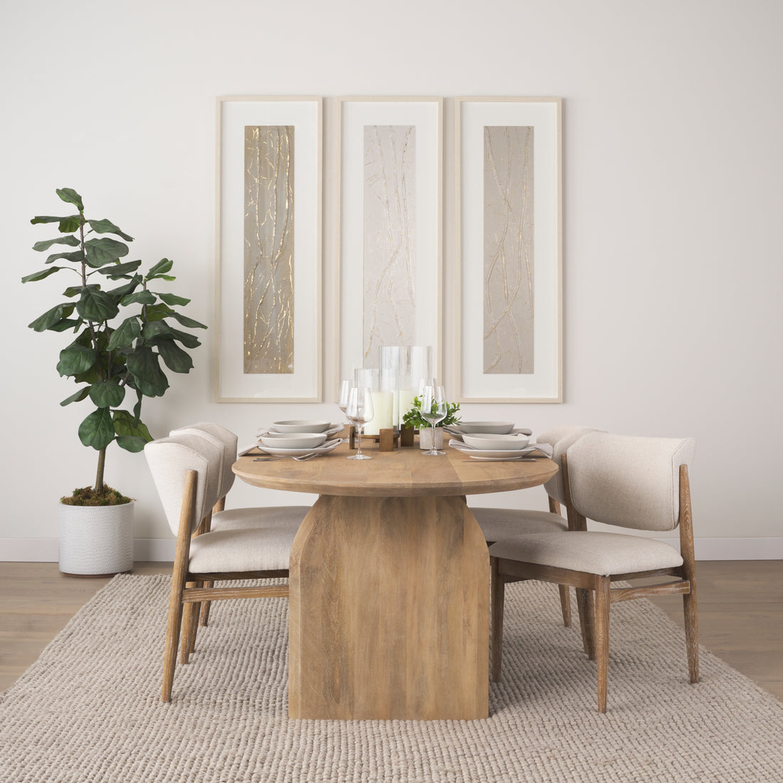 Cline Cream Fabric Upholstered and Light Brown Wood Dining Chair - Calgary Furniture Store