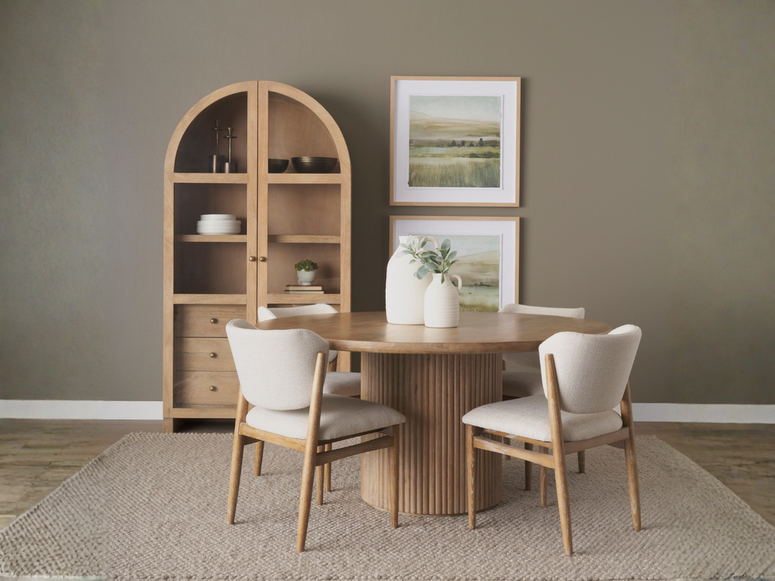 Cline Cream Fabric Upholstered and Light Brown Wood Dining Chair - Calgary Furniture Store