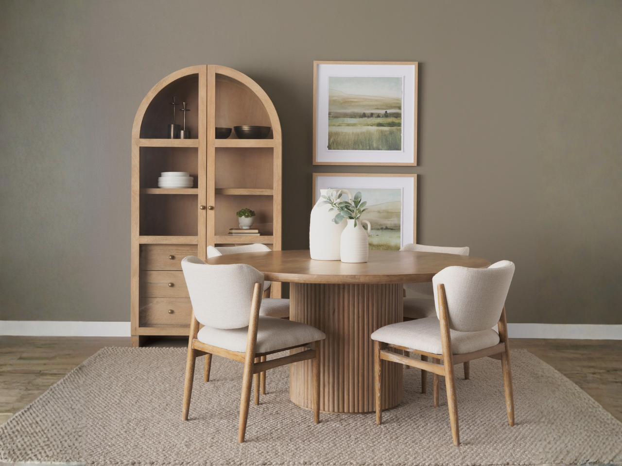 Cline Cream Fabric Upholstered and Light Brown Wood Dining Chair - Calgary Furniture Store