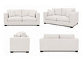 Neutral fabric loveseat with plush cushions shown from multiple angles on a white background. Available in fabric and leather upholstery options.