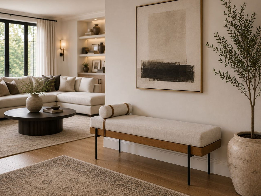 Colburne Bench in Calgary in a living room hallway. 