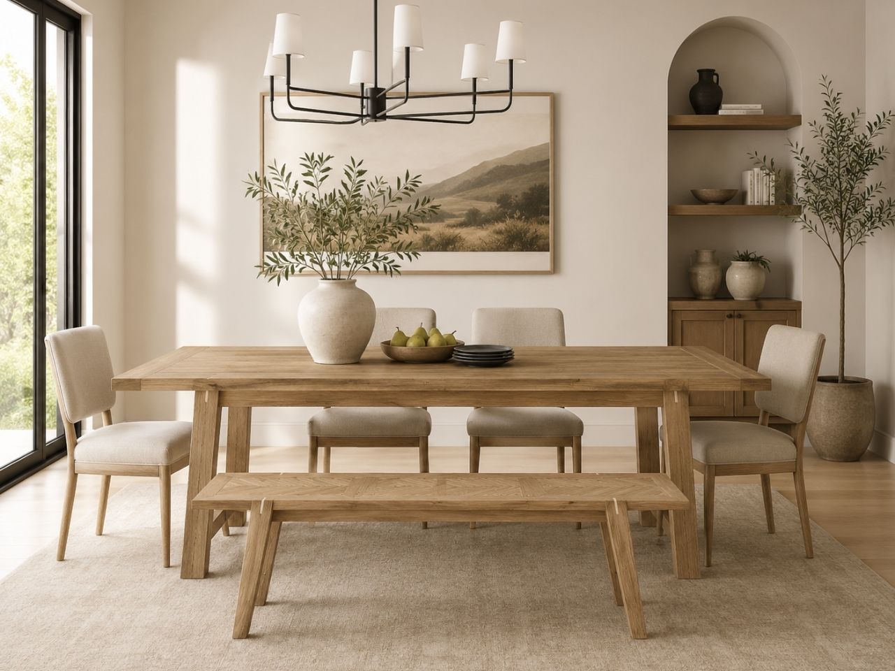 Colton Dining Bench in Calgary in a dining room. 