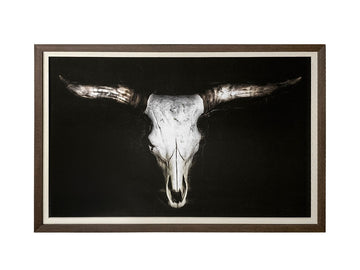 Cow Skull Hand-Embellished Textured Framed Art Print Matted Under Glass in Calgary in a white background