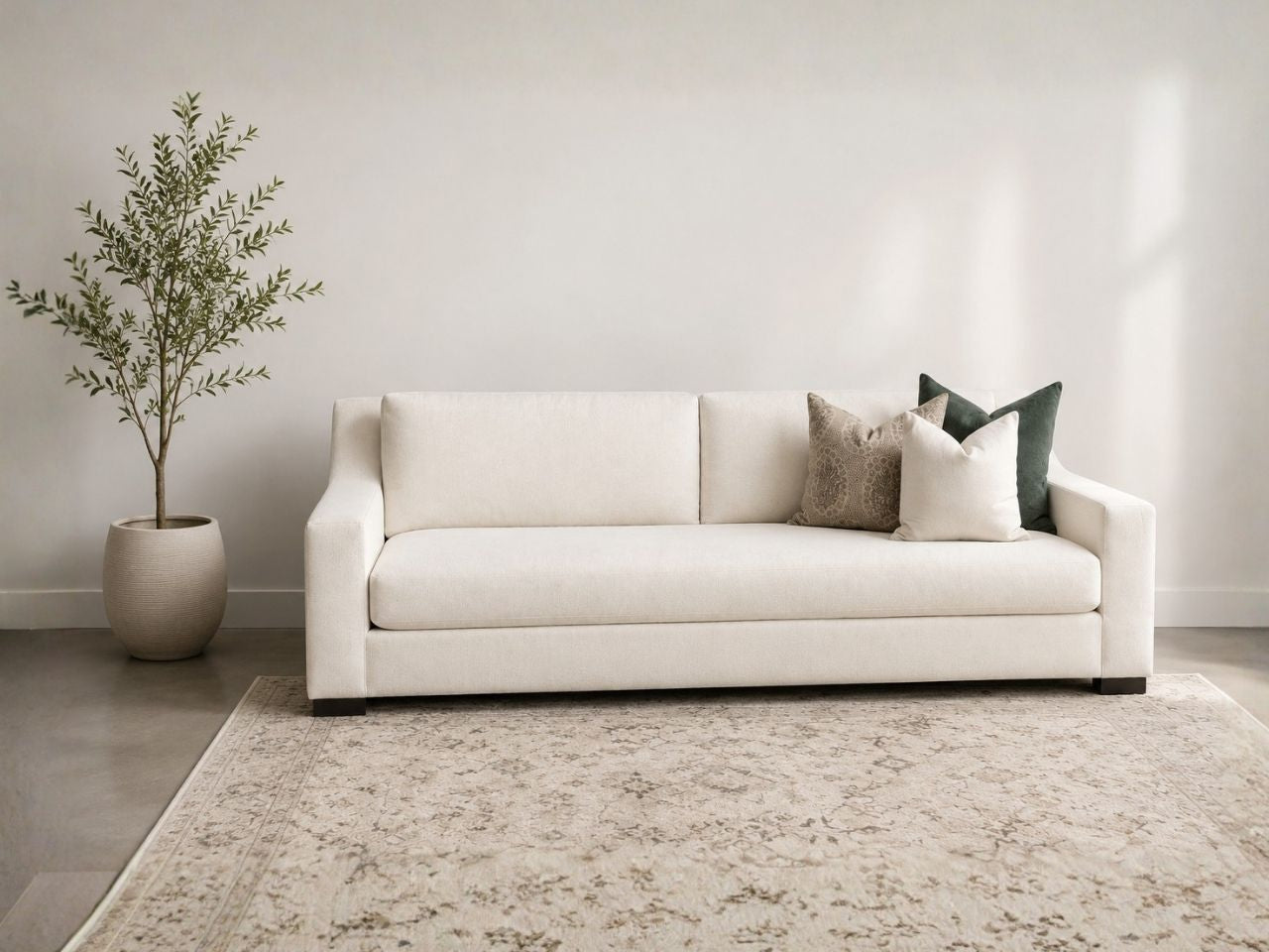 Light fabric sofa with a timeless look and comfortable seating.