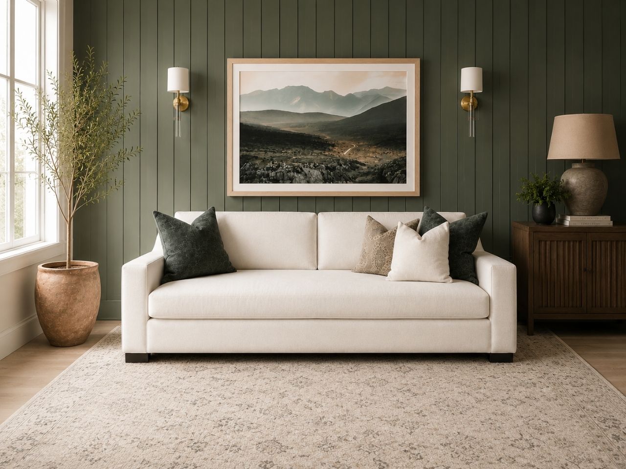 Elegant custom sofa with clean lines and a soft, contemporary design.