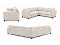 Neutral fabric sectional shown from multiple angles on a white background.
