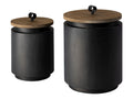 Cyril (Set of 2) Gray Metal W/ Brown Wood Lids Jars in Calgary in a white background