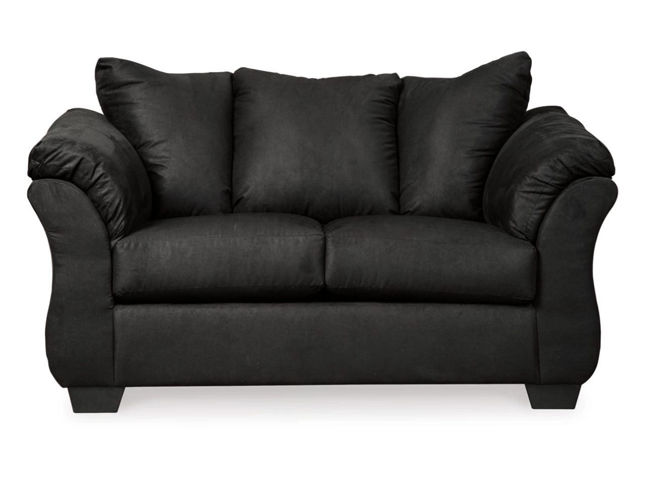 Darcy Contemporary Black Loveseat Sofa with Flared Frame and Pillow Arms in Calgary in a white background
