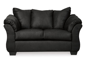 Darcy Contemporary Black Loveseat Sofa with Flared Frame and Pillow Arms in Calgary in a white background