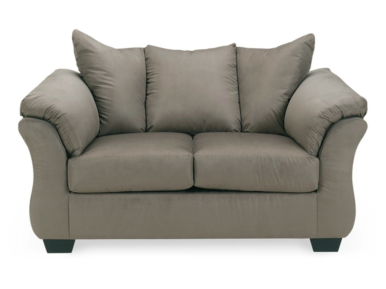 Darcy Contemporary Cobblestone Loveseat Sofa with Flared Frame and Pillow Arms in Calgary in a white background